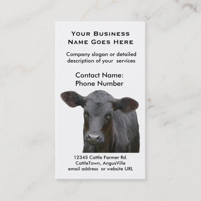 Black Angus Farm or Ranch Beef Producer Business Card (Front)