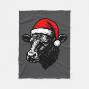 Black Angus Rancher Christmas Cow Santa Hat Farmer Fleece Blanket