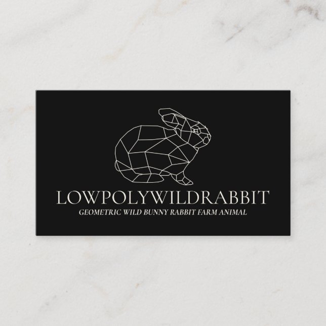 Black Animal Lowpoly Bunny Rabbit Business Card (Front)