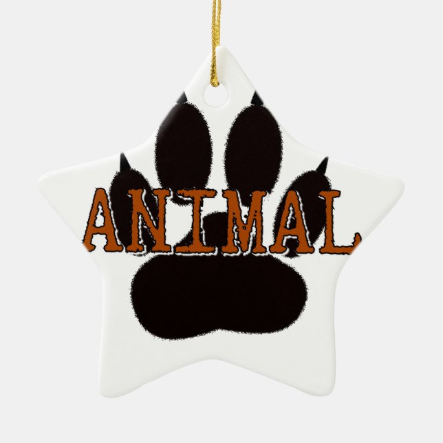 Black Animal Paw Print Ceramic Ornament (Front)