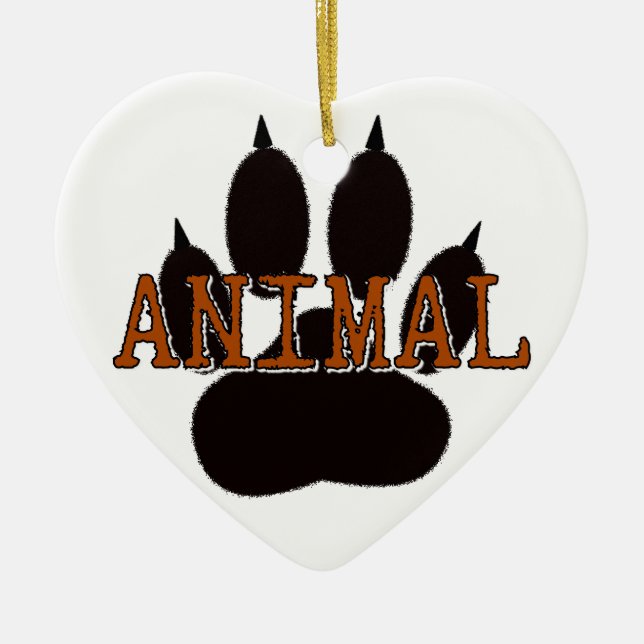 Black Animal Paw Print Ceramic Ornament (Front)
