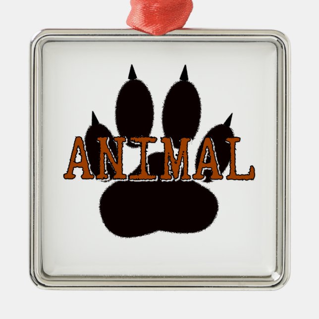 Black Animal Paw Print Metal Ornament (Front)