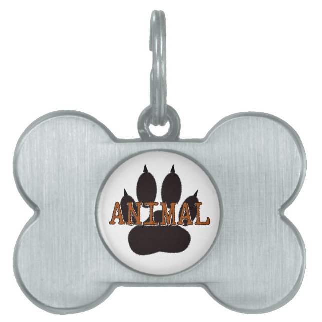 Black Animal Paw Print Pet Name Tag (Front)