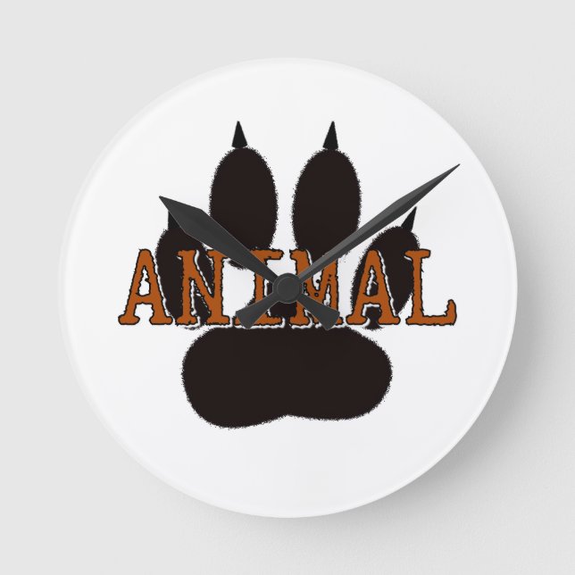 Black Animal Paw Print Round Clock (Front)