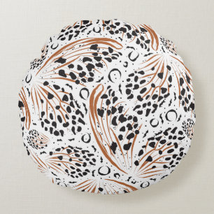 Black Animal Print Terracotta Swirl Pattern Round Pillow
