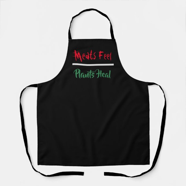 Black Animal Rights "Meats Feel Plants Heal" Apron (Front)