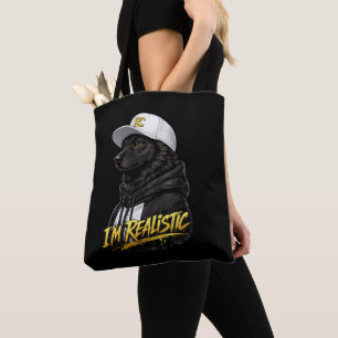 Black Anime Dog Streetwear Art I'm Realistic Tote Bag