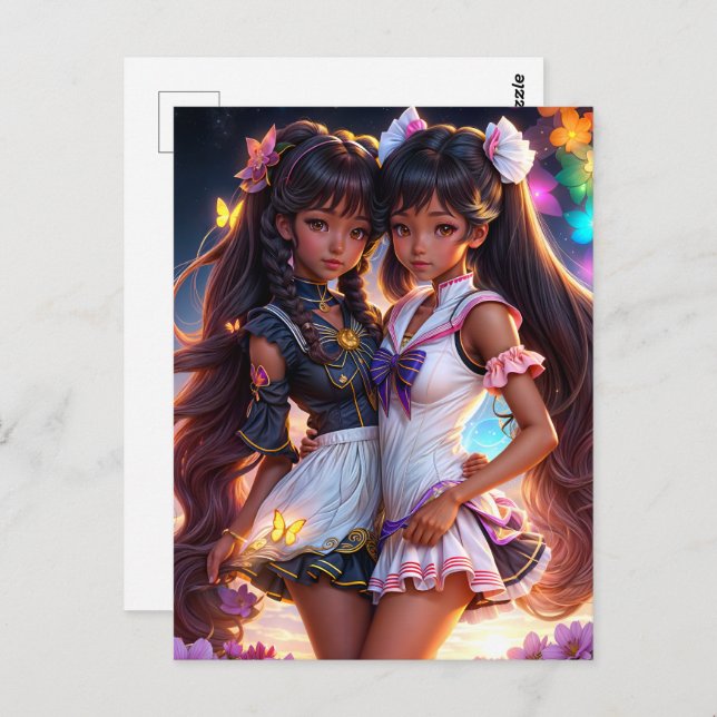 Black Anime Girls Animecore Art Postcard (Front/Back)