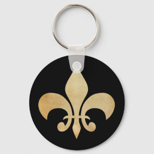 Black Antique Gold Fleur de Lis Key Chain
