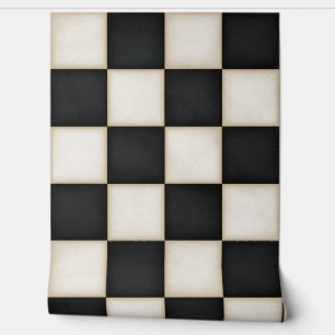 Black & Antique White Checkers (large scale) Wallpaper