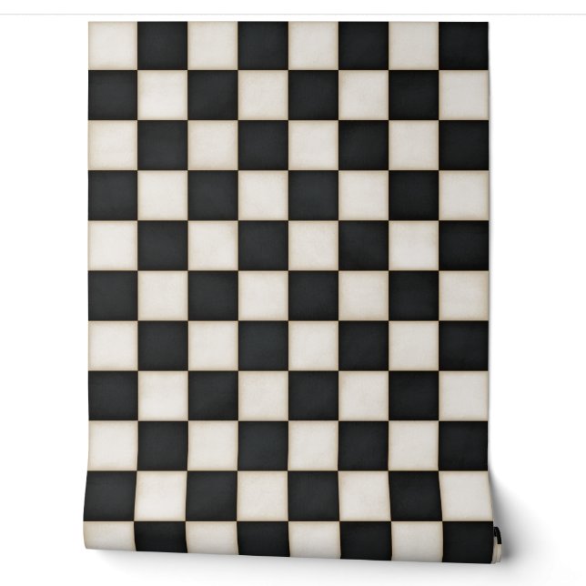 Black & Antique White Checkers Wallpaper (Unrolling)