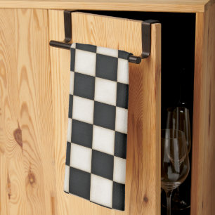 Black & Antique White Chequered Kitchen Towel