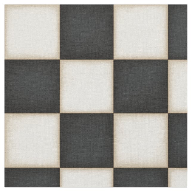 Black & Antique White Chequered (medium scale) Fabric (Close Up)