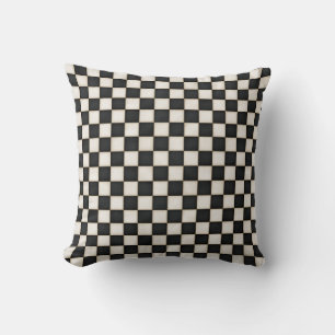 Black & Antique White Chequered Throw Pillow