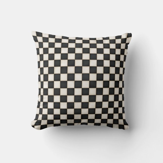 Black & Antique White Chequered Throw Pillow (Front)