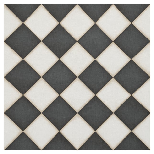 Black & Antique White Diamonds (medium scale) Fabric (Swatch)