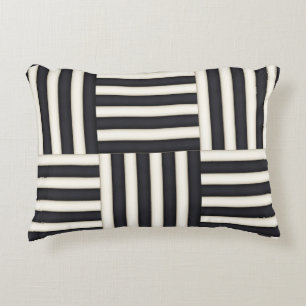 Black & Antique White Stripes Patchwork Accent Pillow