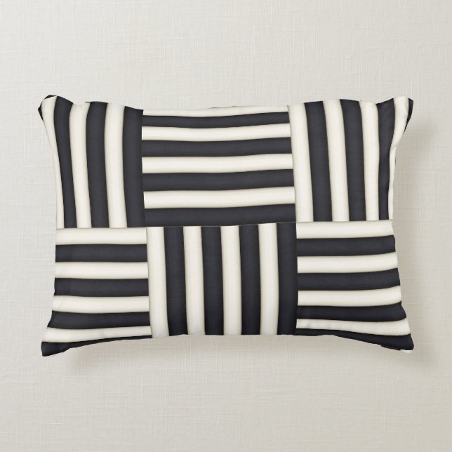Black & Antique White Stripes Patchwork Accent Pillow (Front)