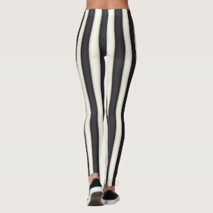 Black & Antique White Vertical Stripes Funny Leggings