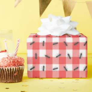 Black Ants On Gingham Check Wrapping Paper