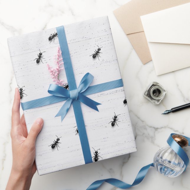 Black Ants on Whitewashed Wood Wrapping Paper (Gifting)