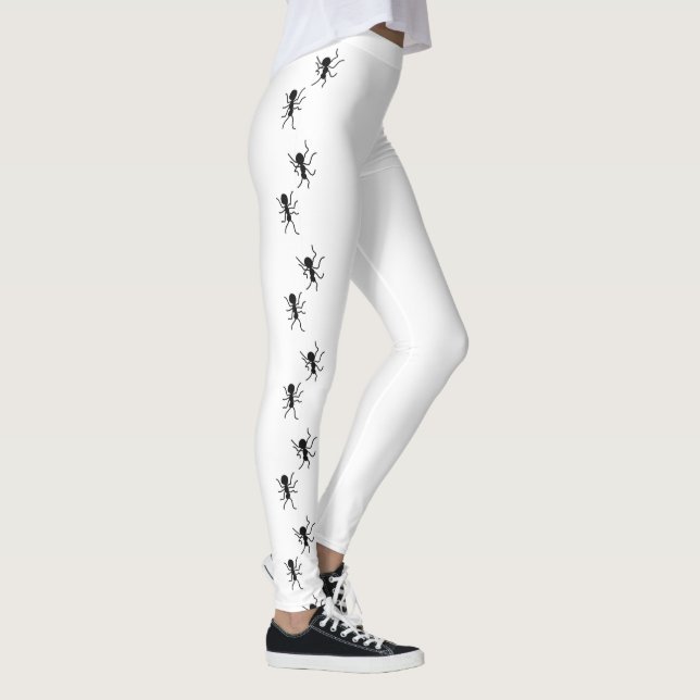 Black Ants Pattern On White Leggings (Right)