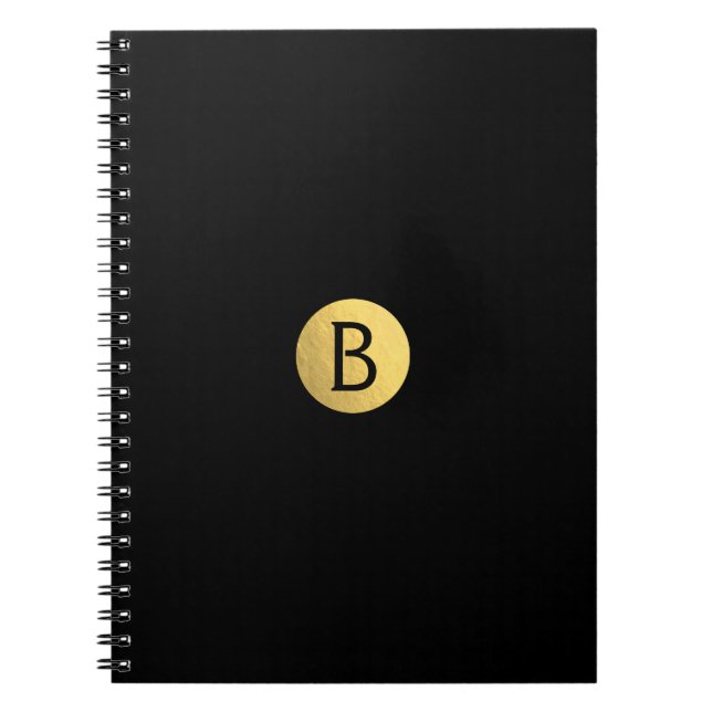 Black (any colour) Gold Foil Modern Monogram Trend Notebook (Front)