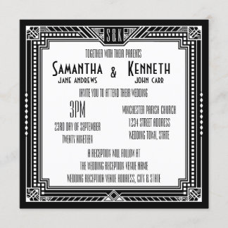 Black & Any Colour Great Gatsby Geometric Wedding Invitation