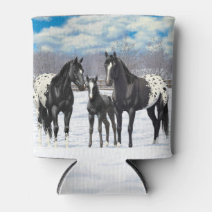 Black Appaloosa Horses In Snow Can Cooler