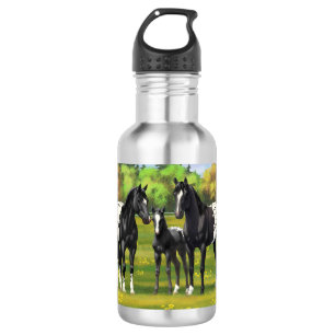 Black Appaloosa Horses In Summer Pasture 532 Ml Water Bottle