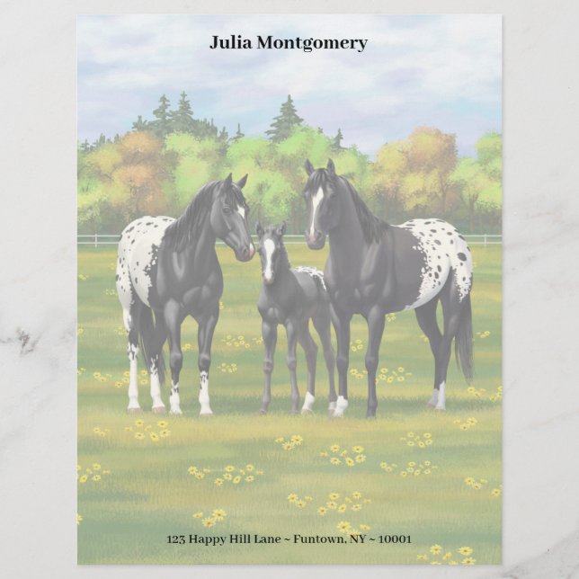 Black Appaloosa Horses In Summer Pasture Letterhead (Front)