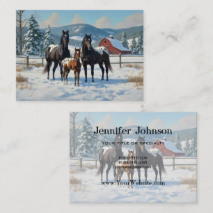 Black Appaloosa Horses on a Farm in Winter Business Card