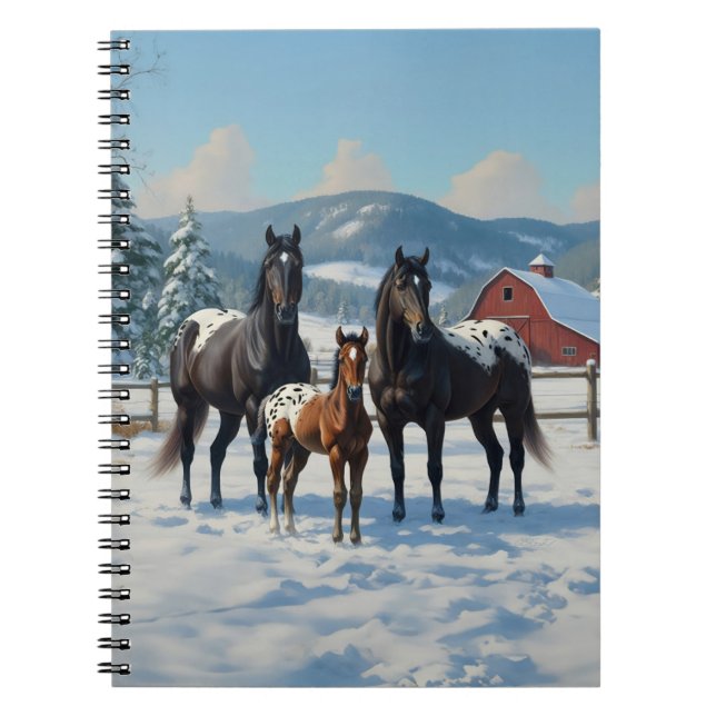 Black Appaloosa Horses on a Farm in Winter Notebook (Front)