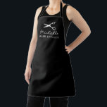 Black apron for hair salon stylist or barber shop<br><div class="desc">Black apron for hair salon stylist or barber shop. Available in small, medium and large size. Haircut scissors logo with elegant script typography. Also great for BBQ, cooking, baking, dinner party, washing, art & crafts work etc. Black and white kitchen aprons. Customizable colour. Create them for personal use or business....</div>