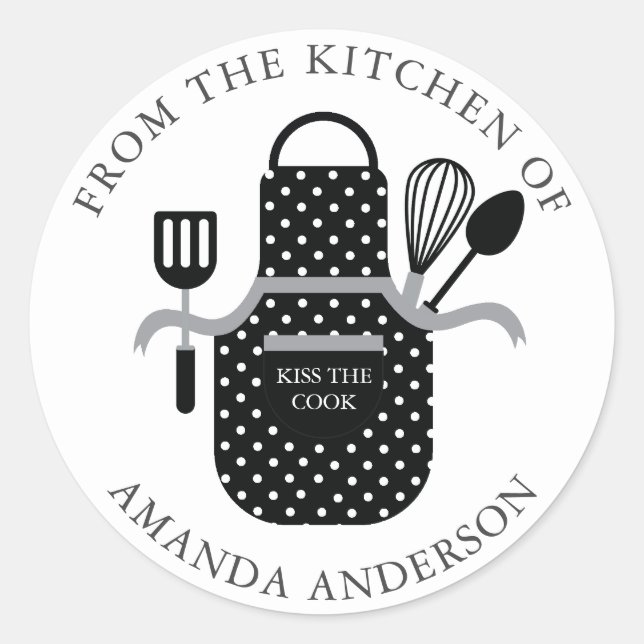 Black Apron Kiss the Cook From the Kitchen of Classic Round Sticker (Front)
