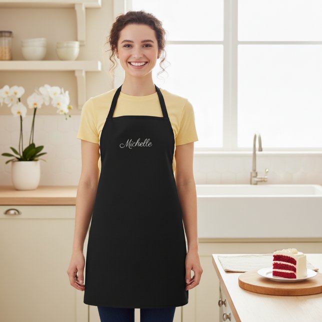 Black Apron with Custom Name (Personalized black kitchen apron with a custom name.)