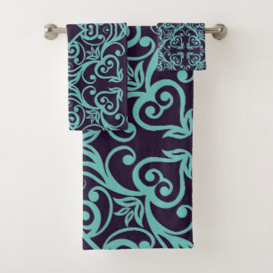 BLACK AQUA ABSTRACT STYLE BATHROOM TOWEL SET