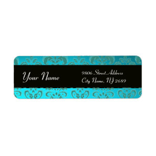 BLACK AQUA BLEU TURQUOISE DAMASK