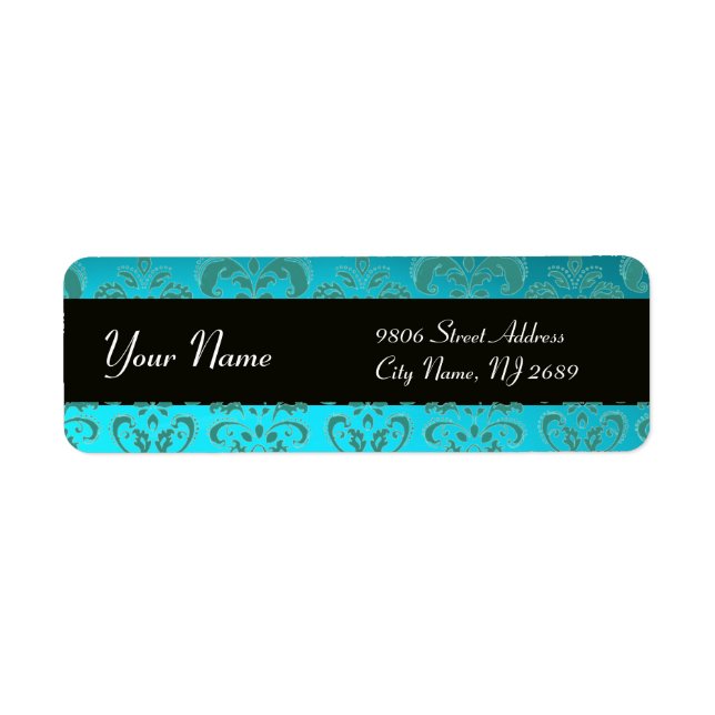 BLACK AQUA BLEU TURQUOISE DAMASK (Devant)