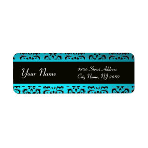 BLACK AQUA BLEU TURQUOISE DAMASK