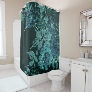 BLACK AQUA BLUE SPRING FLORAL PATTERN