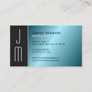 Black Aqua Monogram Professional Business Card