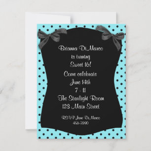 Black Aqua Polka Dot Invitation