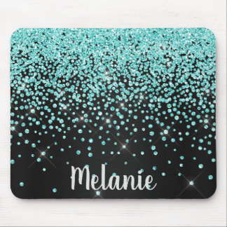 Black Aqua Sparkle Crystal Mouse Pad