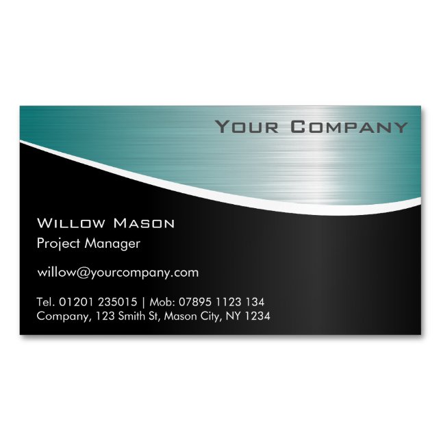 Black Aqua Stainless Steel Magnetic Business Card (Front)