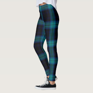 Black Aqua Teal Blue Large Tartan Plaid Jeanstyle Leggings