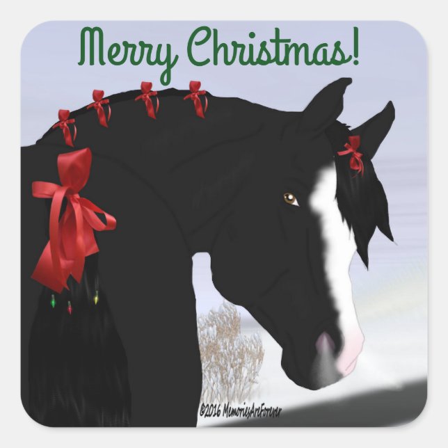 Black Arabian Horse Christmas Square Sticker (Front)