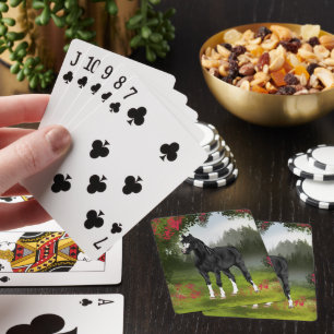 Black Arabian Horse in Spring Meadow Playing Cards
