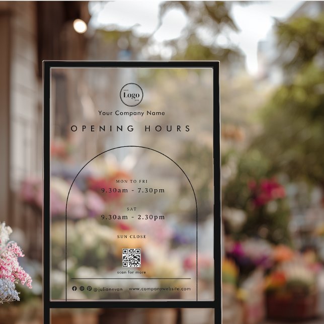 Black Arch Company Logo Code QR Heures d'ouverture (Black Arch Company Logo QR code Opening Hours Acrylic Sign)