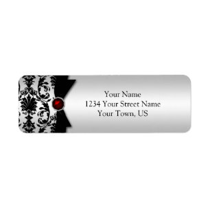Black Argent Damask Imprimé Ruby Gemstone Adresse